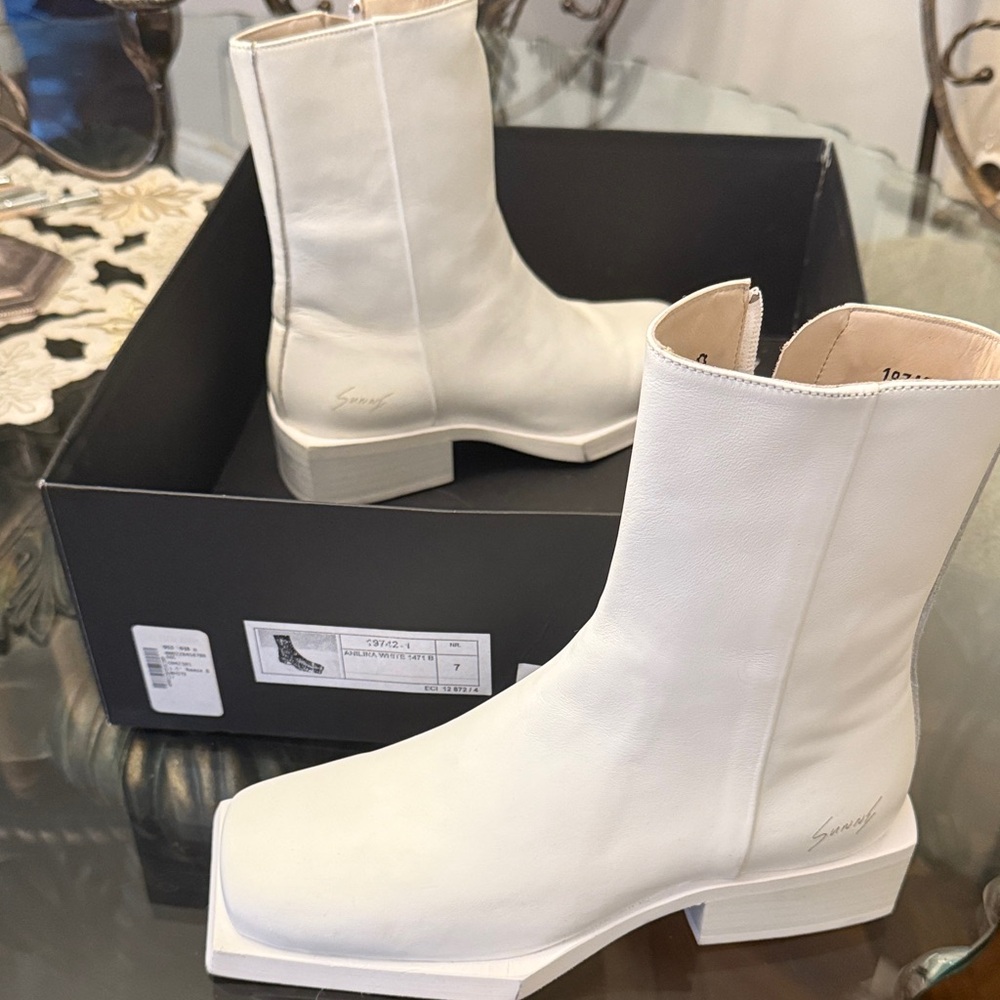 House of Sunny White Leather Boots